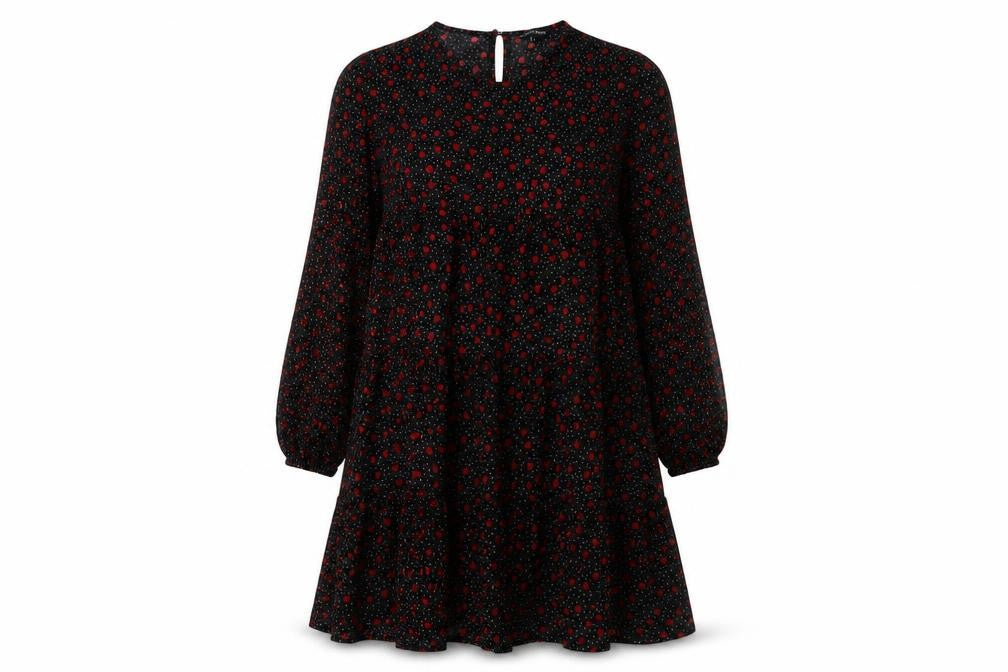 Front view of Cameo Rose women’s pink geometric polyester a-line, size S, crew neck button - heart print