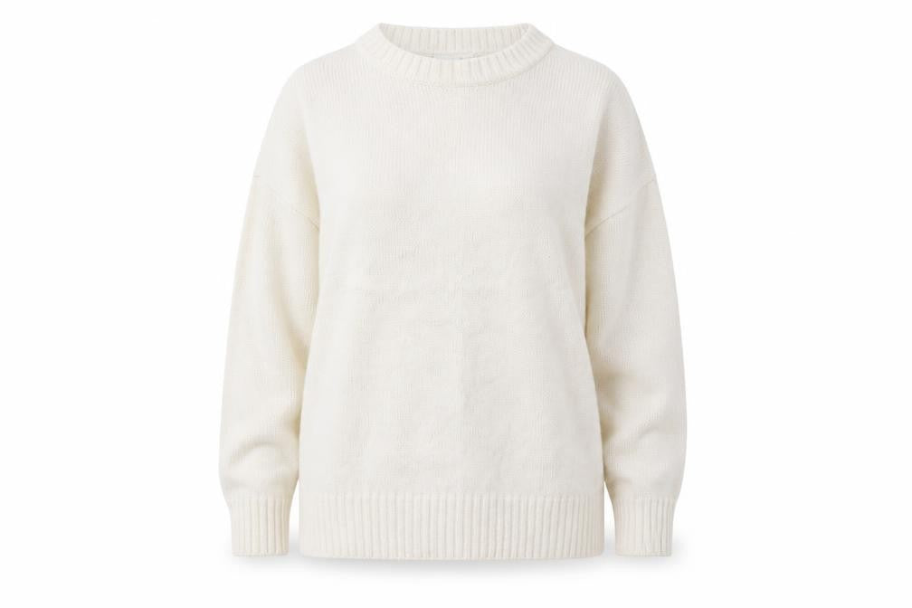 Front view of Primark women’s white acrylic pullover sweatshirt, size L, pullover