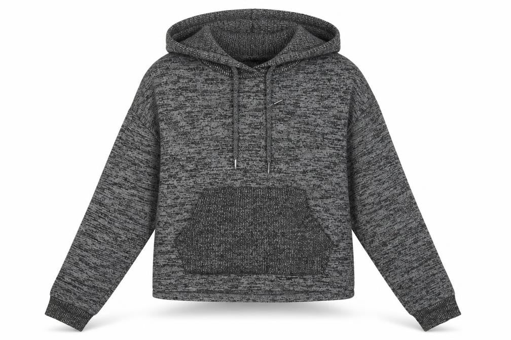 Front view of Primark women’s grey polyester pullover hoodie, size M, pullover