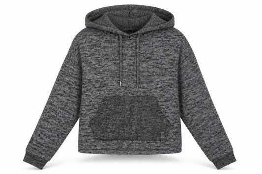Front view of Primark women’s grey polyester pullover hoodie, size M, pullover