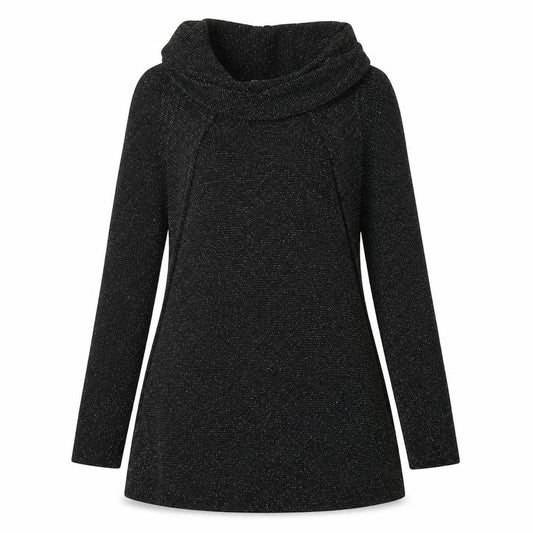 Front view of QED London women’s black polyester a-line, size S, roll neck pullover
