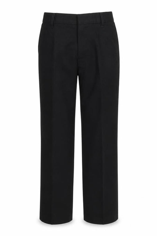 Front view of Preworn boys’ black viscose capri trousers, size 12, years, 24-inch leg regular zip