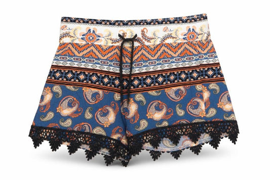 Front view of Lupilu girls’ blue geometric viscose cropped trousers, size 18, months