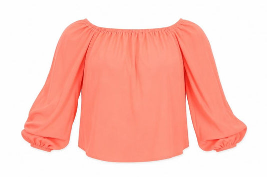 Front view of Peacocks women’s orange polyester basic blouse, size UK 8, off the shoulder