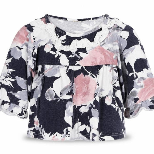 Shein  Girls Multicoloured Floral Cotton Basic T-Shirt Size 3-4 Years Round Neck