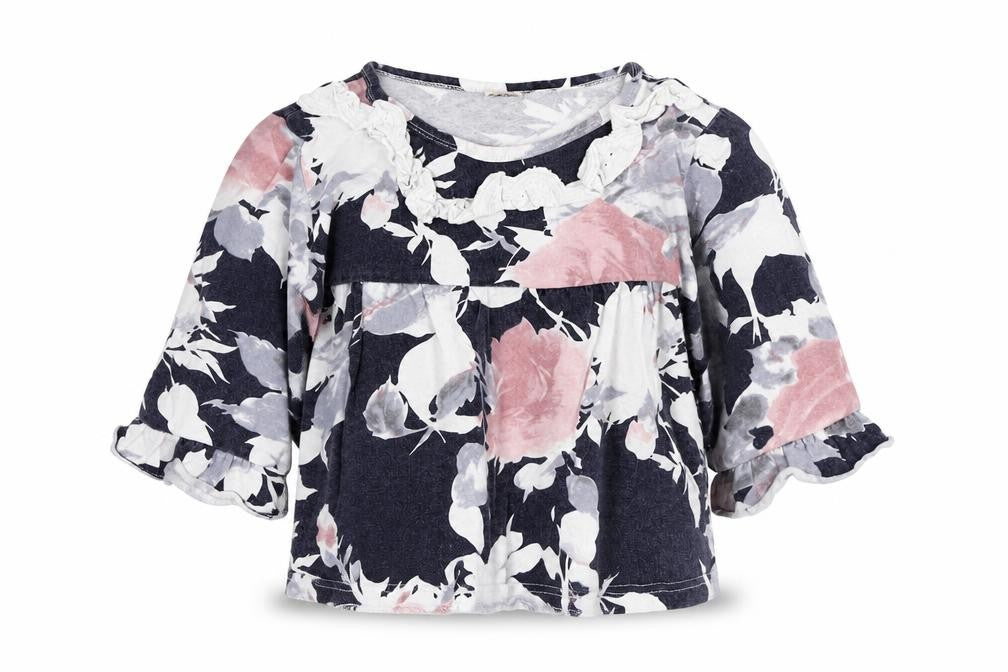 Shein  Girls Multicoloured Floral Cotton Basic T-Shirt Size 3-4 Years Round Neck