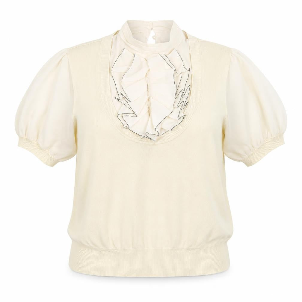 Front view of Next women’s beige round neck viscose jumper, size UK 14