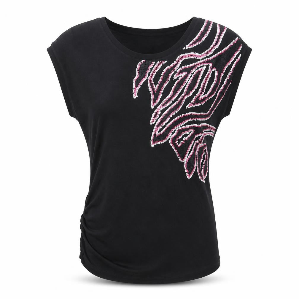 Vero Moda Womens Black Geometric  Basic Blouse Size XS Crew Neck