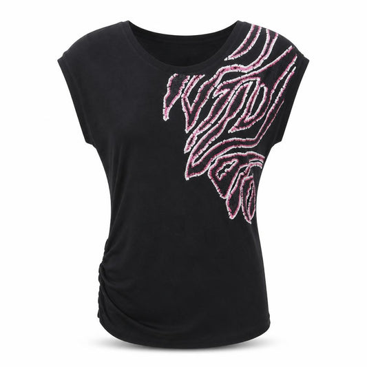 Front view of Vero Moda women’s black geometric basic blouse, size XS, crew neck
