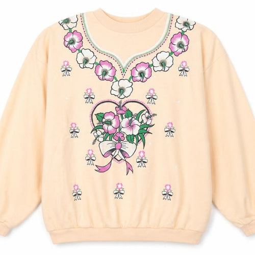 Gold Belt Womens Pink Floral Acrylic Pullover Sweatshirt Size L