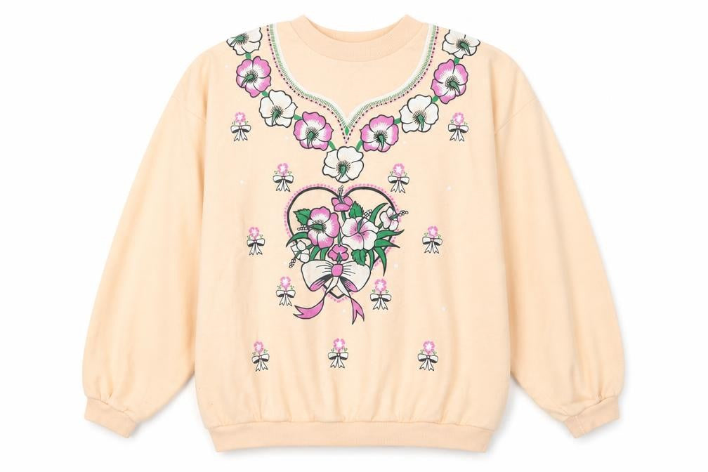 Gold Belt Womens Pink Floral Acrylic Pullover Sweatshirt Size L