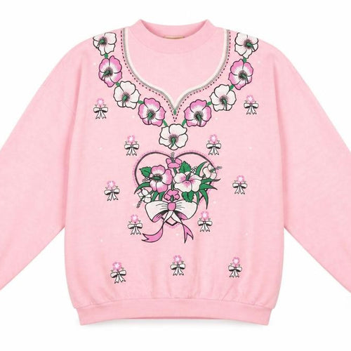 Gold Belt Womens Pink Floral Acrylic Pullover Sweatshirt Size L