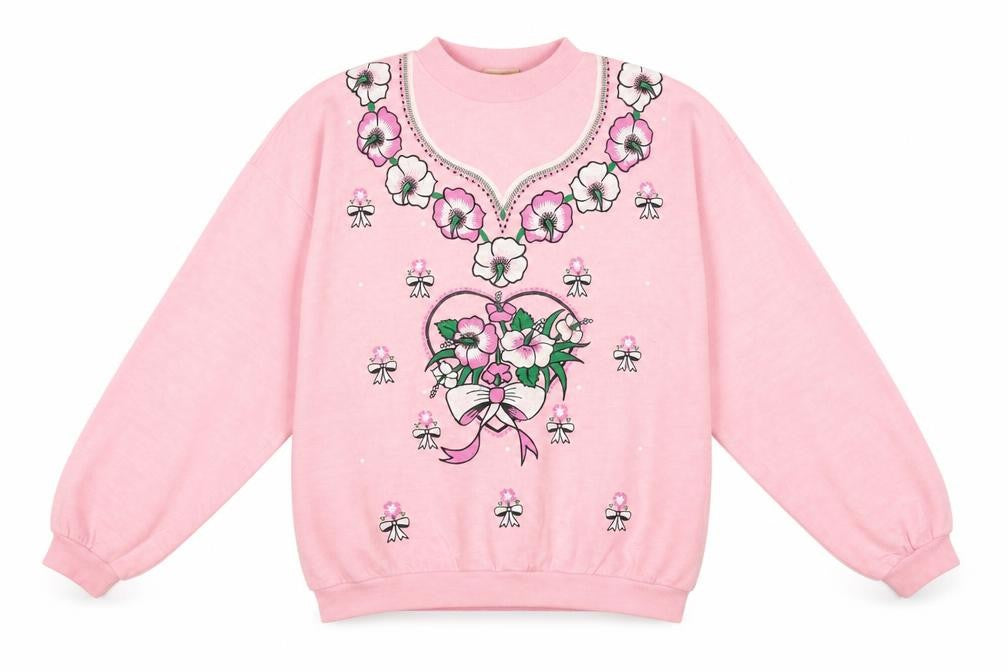 Gold Belt Womens Pink Floral Acrylic Pullover Sweatshirt Size L