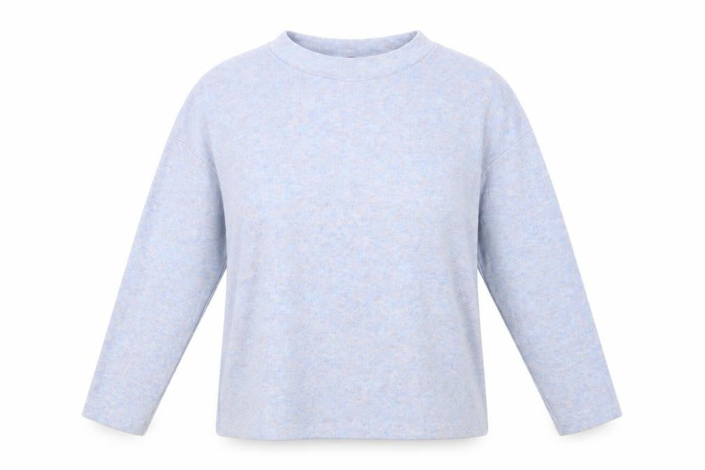 Front view of F&F women’s blue crew neck polyester jumper, size UK 10
