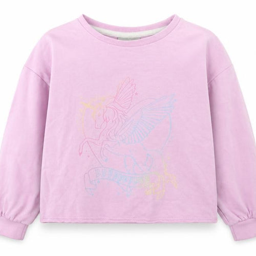 Matalan Girls Pink  Cotton Pullover Sweatshirt Size 7 Years   - Cropped, Pegasus