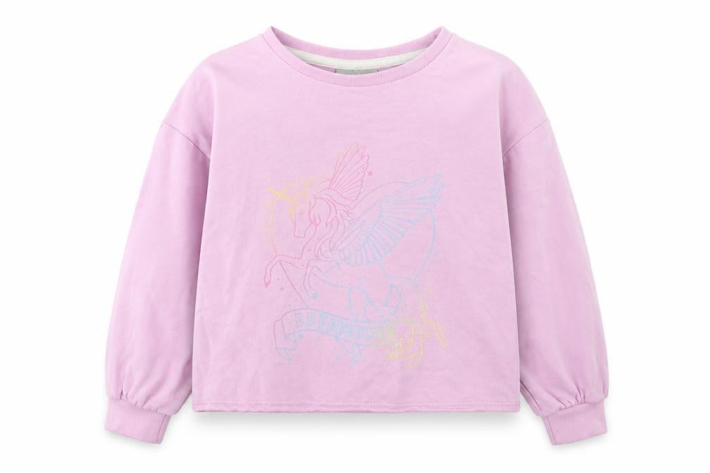 Matalan Girls Pink  Cotton Pullover Sweatshirt Size 7 Years   - Cropped, Pegasus