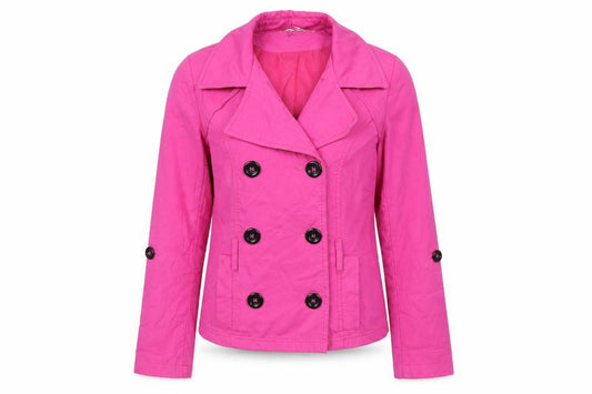 Front view of F&F women’s pink jacket, size UK 8, button