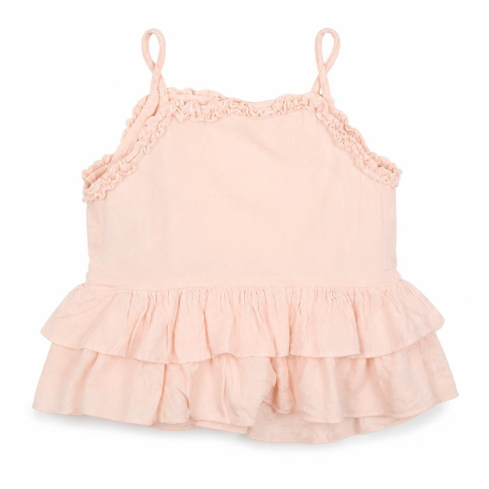 Front view of Next girls’ pink viscose basic tank, size 4-5, years round neck pullover