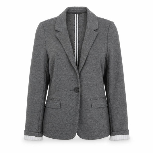 Front view of Atmosphere women’s grey polyester jacket blazer, size UK 10