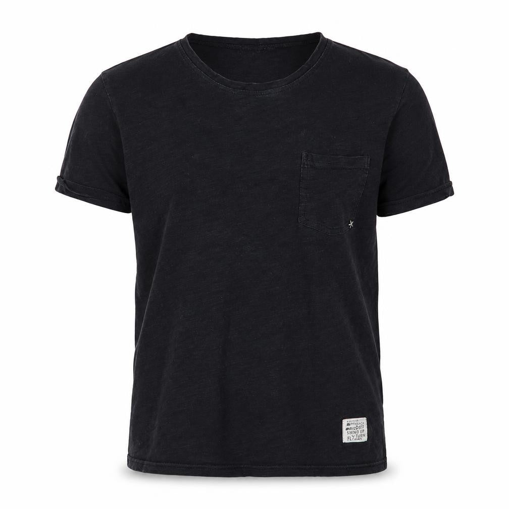 Front view of Jevasan boys’ black cotton basic t-shirt, size M, round neck pullover