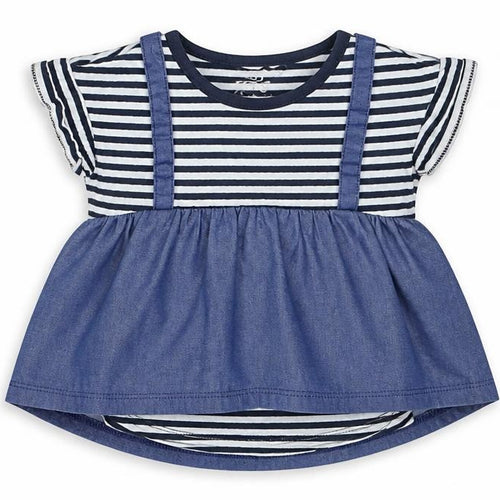 Pep&Co Girls Blue Striped Cotton Basic T-Shirt Size 2-3 Years Round Neck