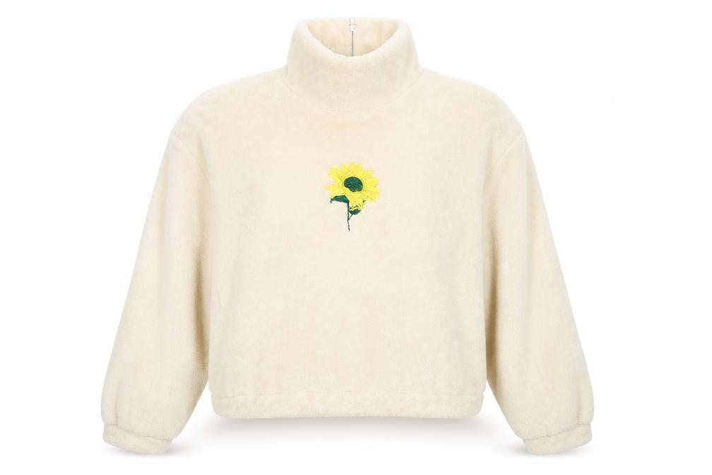 Front view of SHEIN women’s ivory polyester pullover sweatshirt, size S