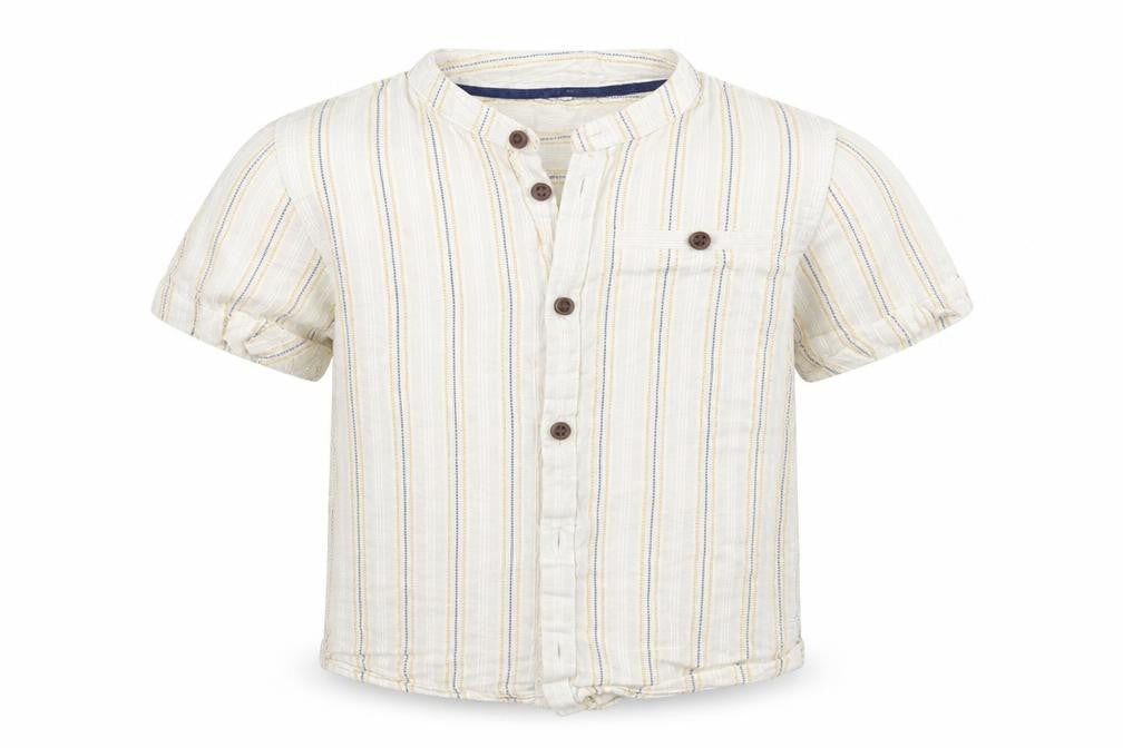 Matalan Boys Ivory Striped Cotton Basic Button-Up Size 4-5 Years Round Neck