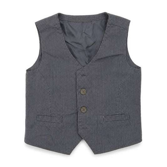 Front view of Mothercare boys’ grey striped jacket waistcoat, size 18-24, months