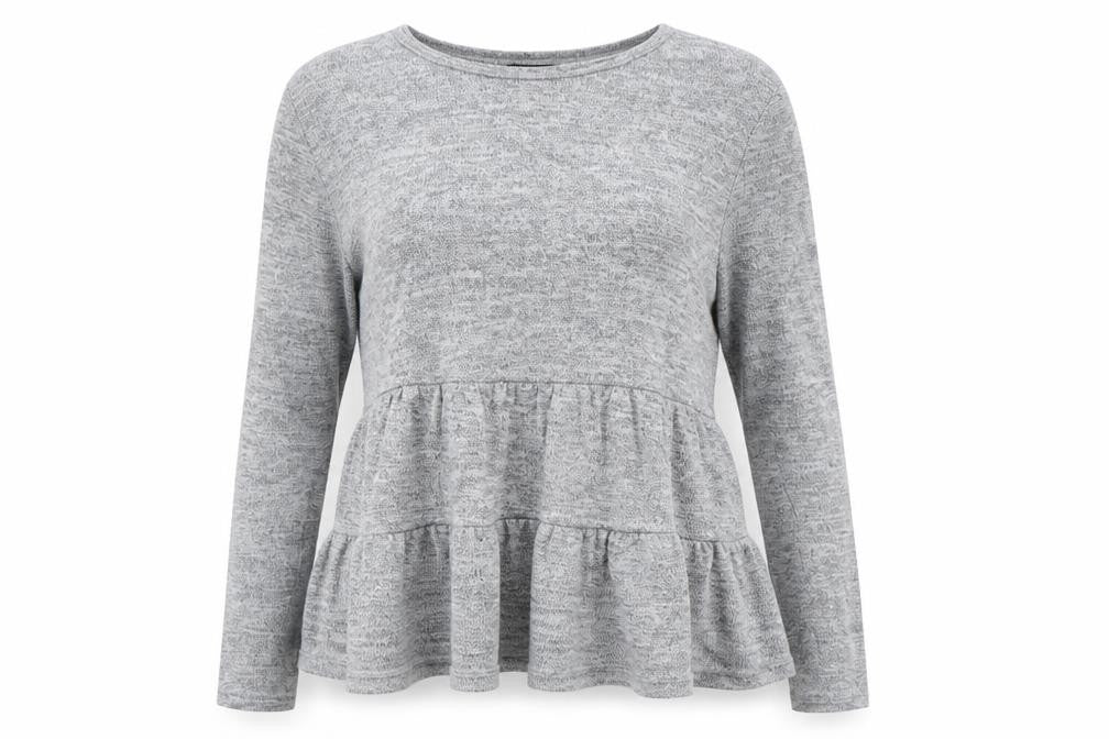 Front view of New Look women’s grey round neck polyester jumper, size S