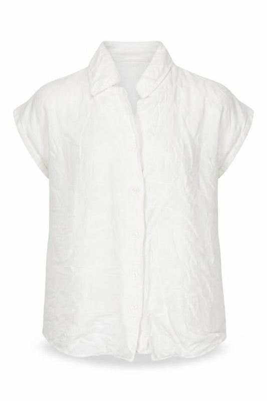 Front view of Mango women’s white viscose basic button-up, size XS, collared