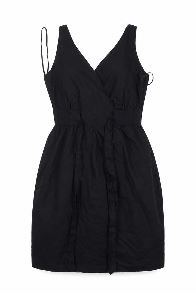 Front view of Next women’s black cotton mini, size UK 6, v-neck