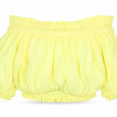 New Look Womens Yellow  Viscose Cropped Blouse Size 10 Boat Neck