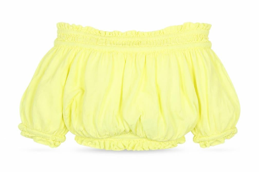 New Look Womens Yellow  Viscose Cropped Blouse Size 10 Boat Neck
