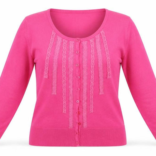 text Womens Pink Crew Neck Fair Isle Viscose Cardigan Jumper Size M