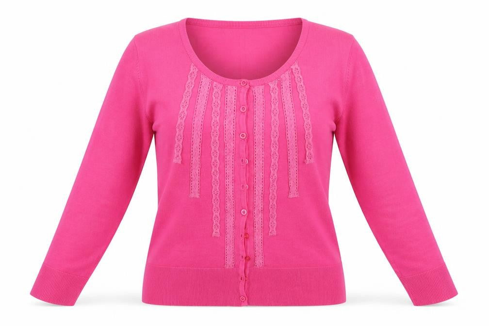 text Womens Pink Crew Neck Fair Isle Viscose Cardigan Jumper Size M