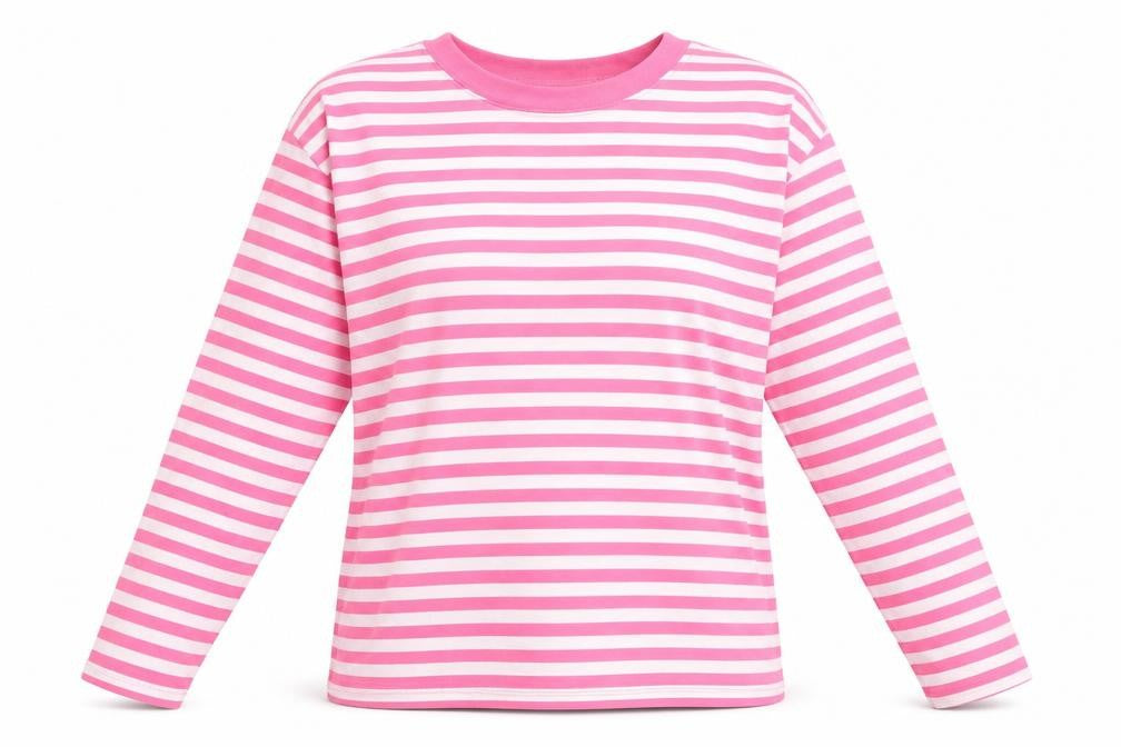 Front view of Monki women’s pink striped cotton pullover sweatshirt size 2xs pullover
