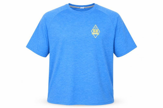 Front view of sport tek men’s blue polyester basic t-shirt, size L, crew neck pullover - soccer edge