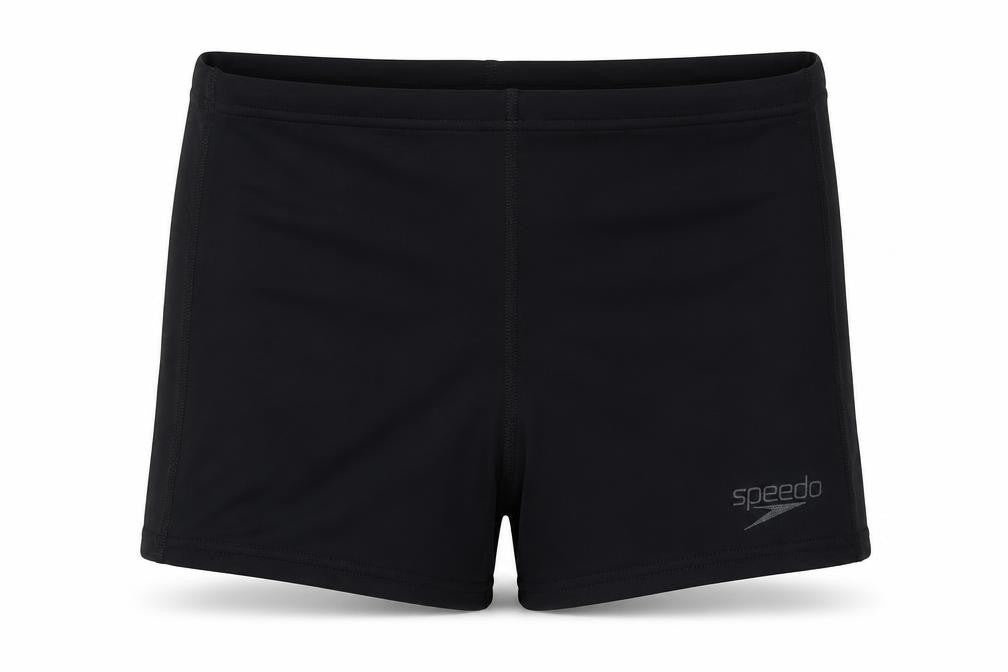 Front view of Speedo boys’ black polyester shorts outfit/set, size 12, months