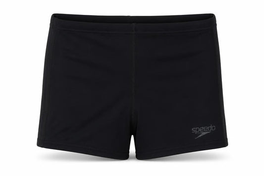 Front view of Speedo boys’ black polyester shorts outfit/set, size 12, months