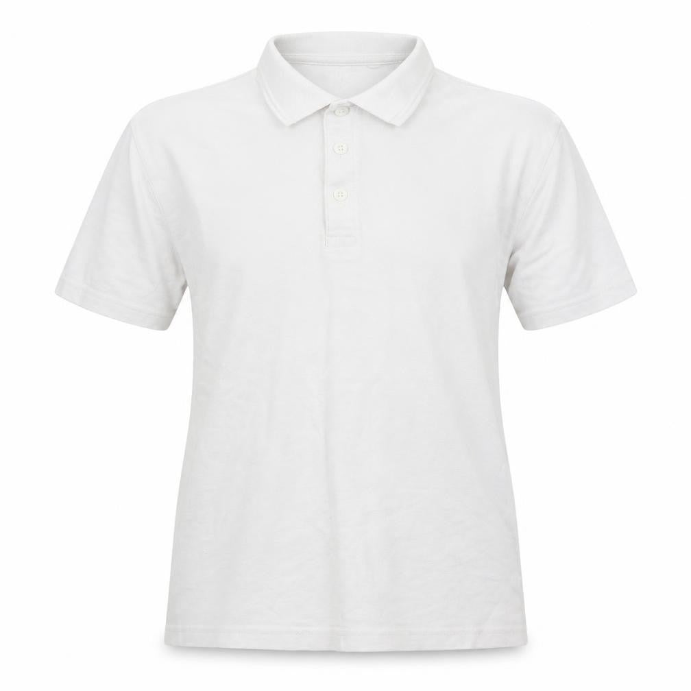Front view of Next girls’ white cotton basic polo, size 12, years collared button - school wear