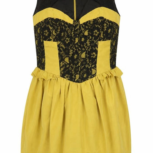 Dorothy Perkins Womens Yellow  Polyester Shift  Size 12  Round Neck Zip - Lace Detail