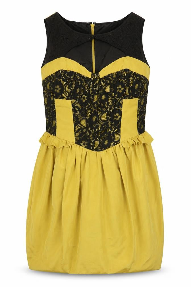 Dorothy Perkins Womens Yellow  Polyester Shift  Size 12  Round Neck Zip - Lace Detail