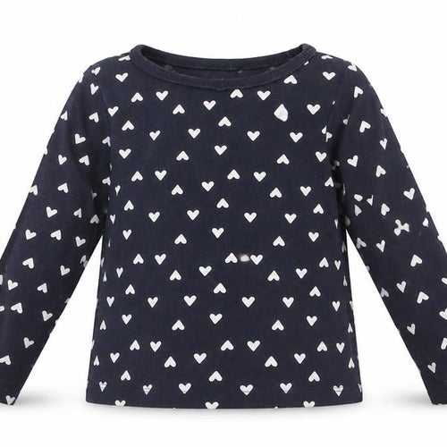 H&M Girls Blue Geometric Cotton Basic Polo Size 2 Years Crew Neck  - Heart Print