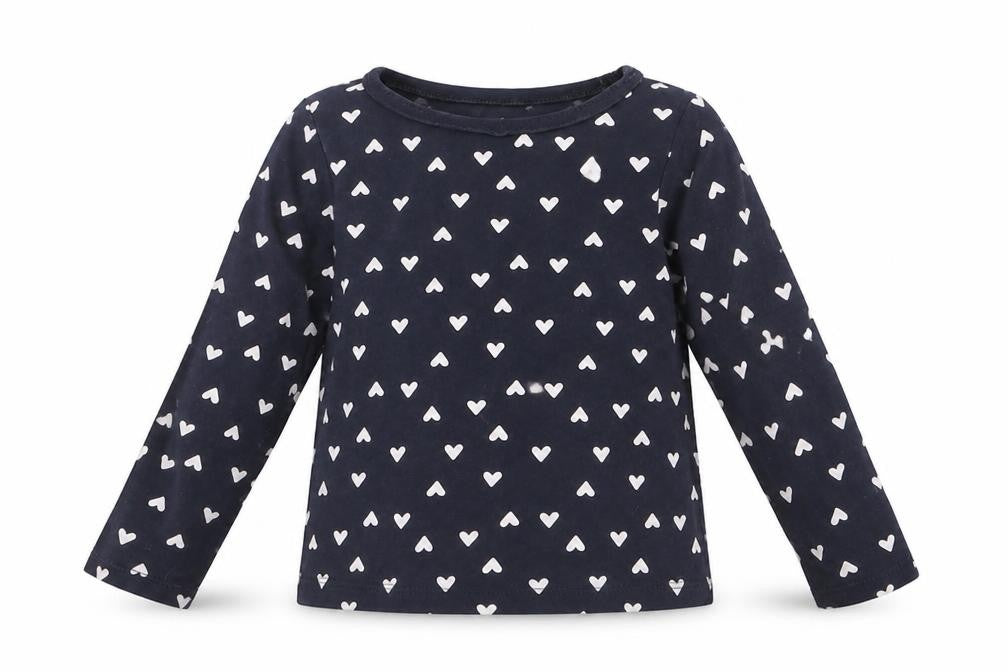 H&M Girls Blue Geometric Cotton Basic Polo Size 2 Years Crew Neck  - Heart Print