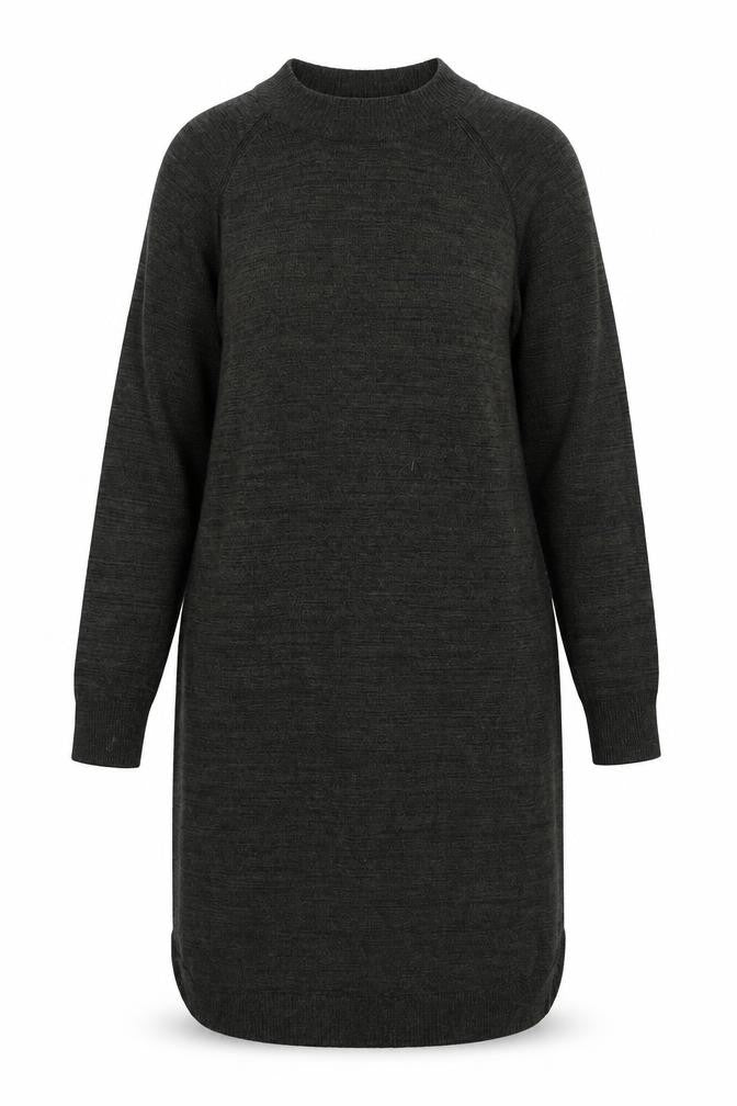 Front view of Woolworths women’s green acrylic kaftan, size M, crew neck
