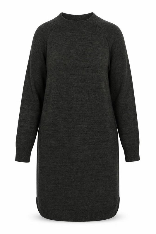 Front view of Woolworths women’s green acrylic kaftan, size M, crew neck