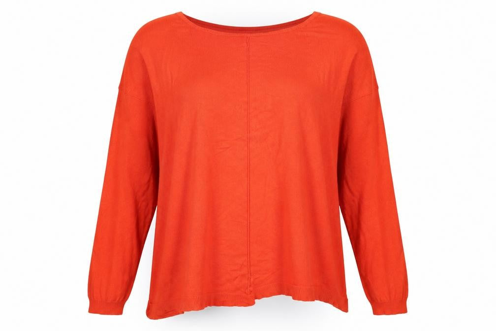 Front view of Atmosphere women’s red round neck viscose jumper, size UK 18