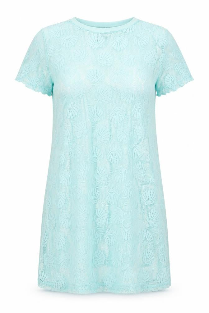 Primark Womens Blue  Polyester T-Shirt Dress  Size S  Round Neck Pullover - Shell Print Beach Cover Up