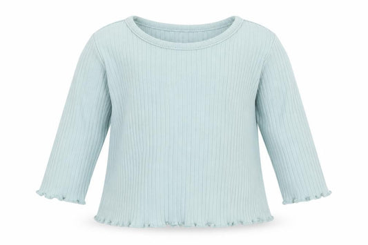 Front view of George girls’ blue cotton basic t-shirt, size 3-6, months round neck pullover