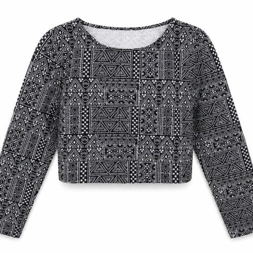 915 Generation Girls Black Geometric Cotton Cropped T-Shirt Size 14-15 Years Crew Neck
